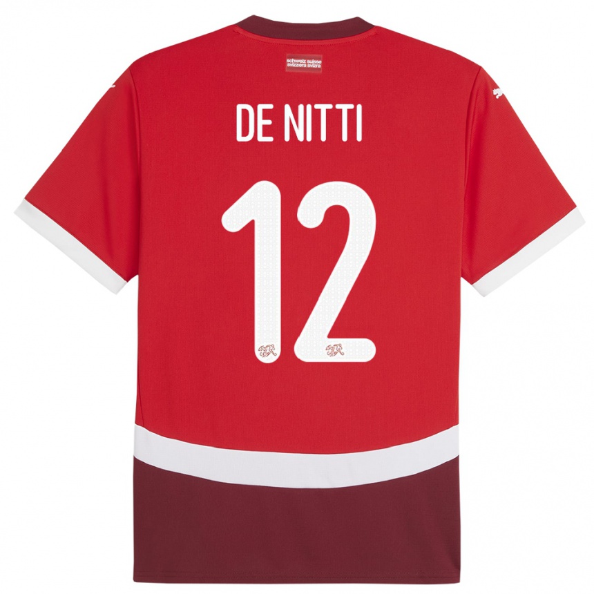 Herren Fußball Schweiz Gianni De Nitti #12 Rot Heimtrikot Trikot 24-26 T-Shirt Luxemburg