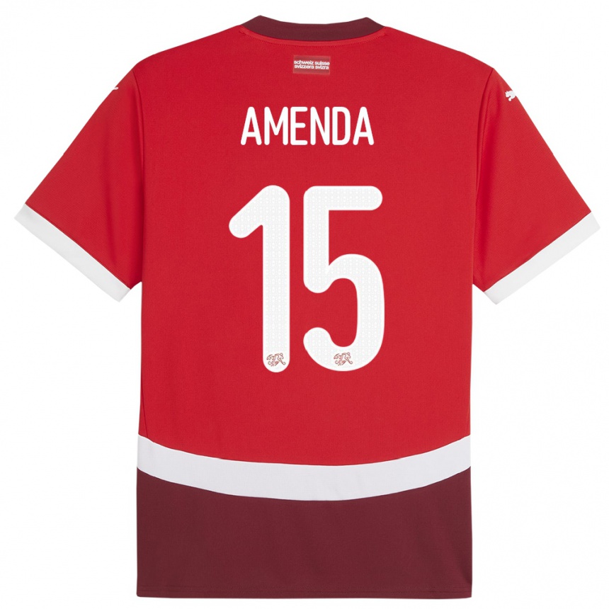 Herren Fußball Schweiz Aurele Amenda #15 Rot Heimtrikot Trikot 24-26 T-Shirt Luxemburg