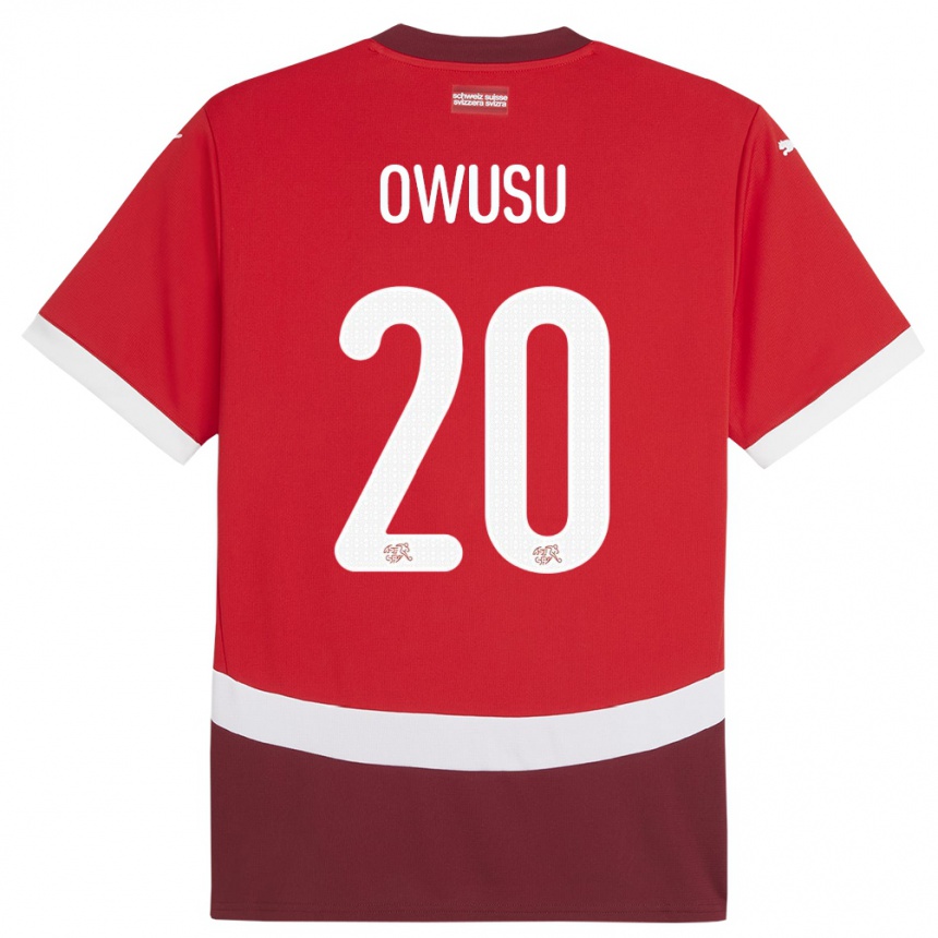 Herren Fußball Schweiz Tyron Owusu #20 Rot Heimtrikot Trikot 24-26 T-Shirt Luxemburg