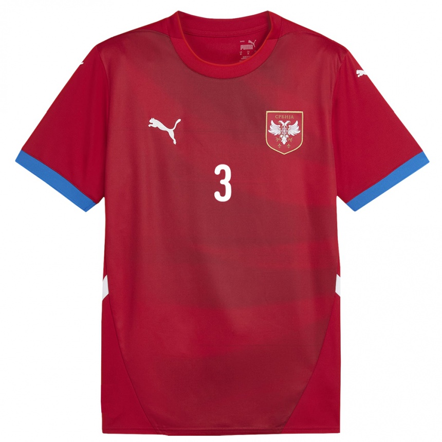 Herren Fußball Serbien Nemanja Krsmanovic #3 Rot Heimtrikot Trikot 24-26 T-Shirt Luxemburg
