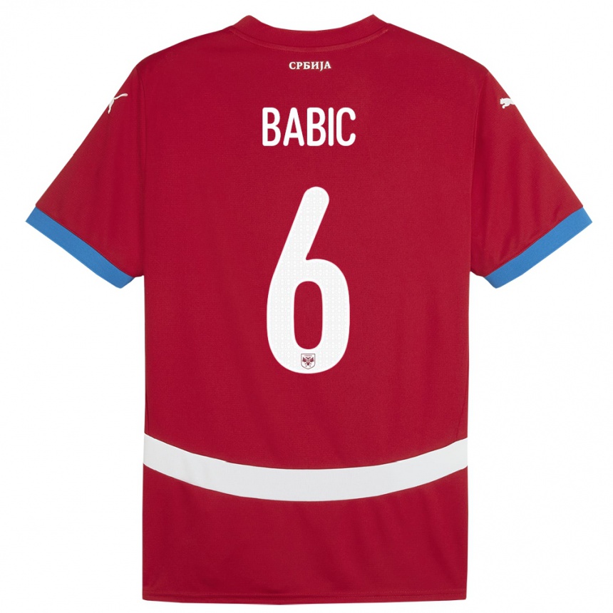 Herren Fußball Serbien Srdjan Babic #6 Rot Heimtrikot Trikot 24-26 T-Shirt Luxemburg