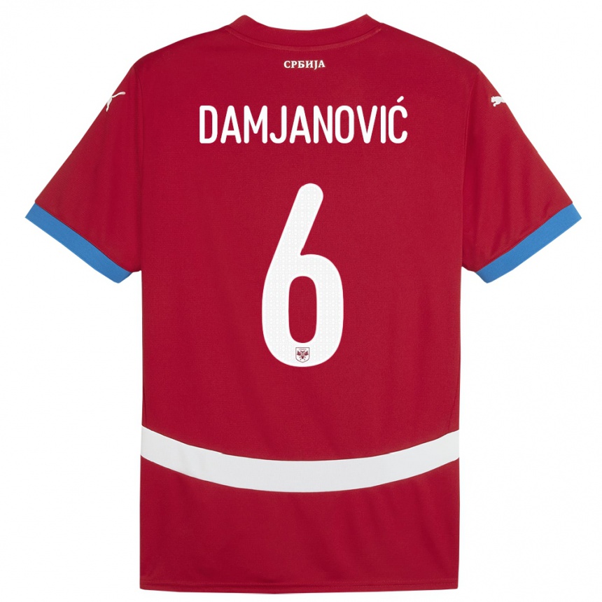 Herren Fußball Serbien Nevena Damjanovic #6 Rot Heimtrikot Trikot 24-26 T-Shirt Luxemburg