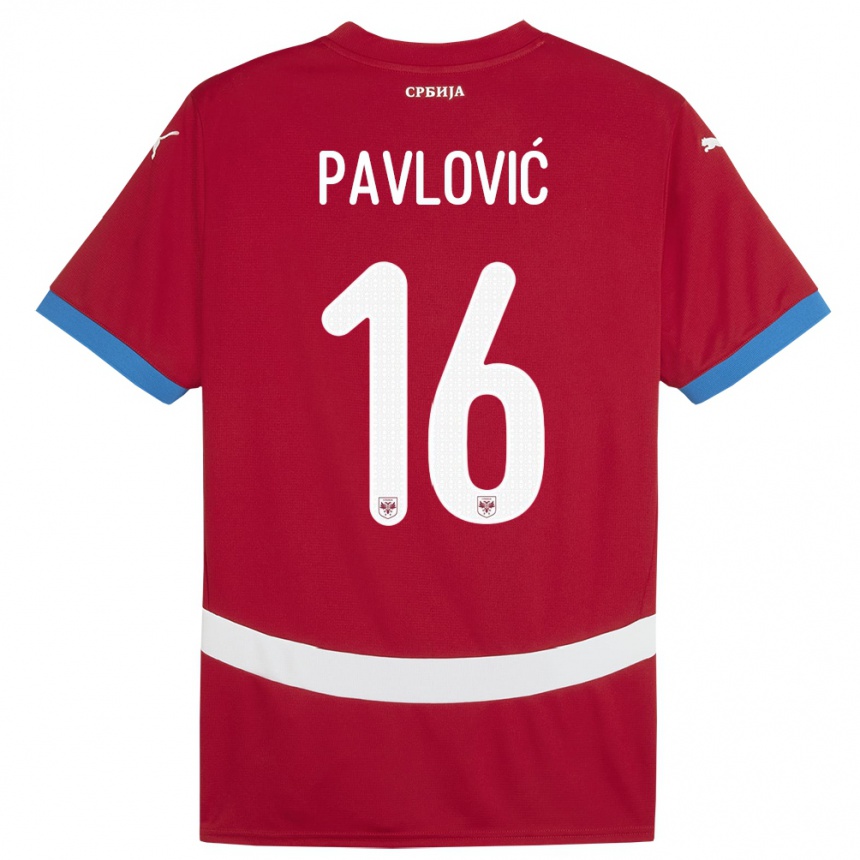 Herren Fußball Serbien Sara Pavlovic #16 Rot Heimtrikot Trikot 24-26 T-Shirt Luxemburg