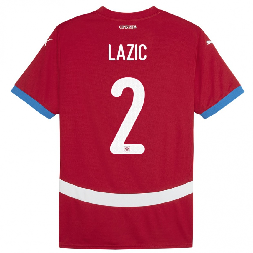 Herren Fußball Serbien Uros Lazic #2 Rot Heimtrikot Trikot 24-26 T-Shirt Luxemburg