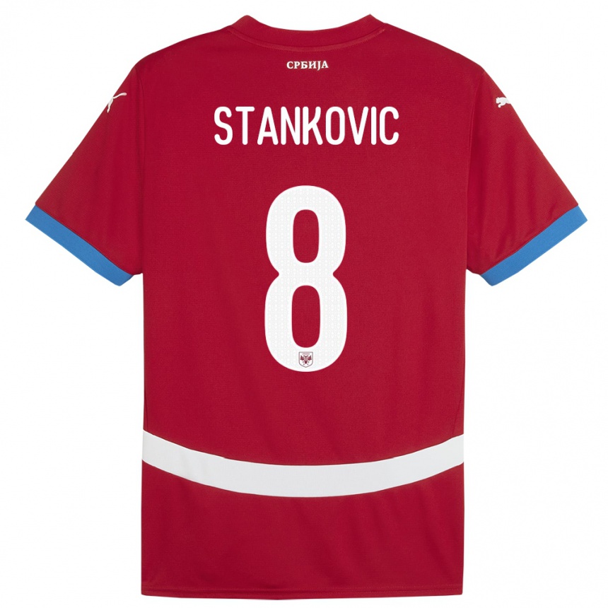 Herren Fußball Serbien Nikola Stankovic #8 Rot Heimtrikot Trikot 24-26 T-Shirt Luxemburg