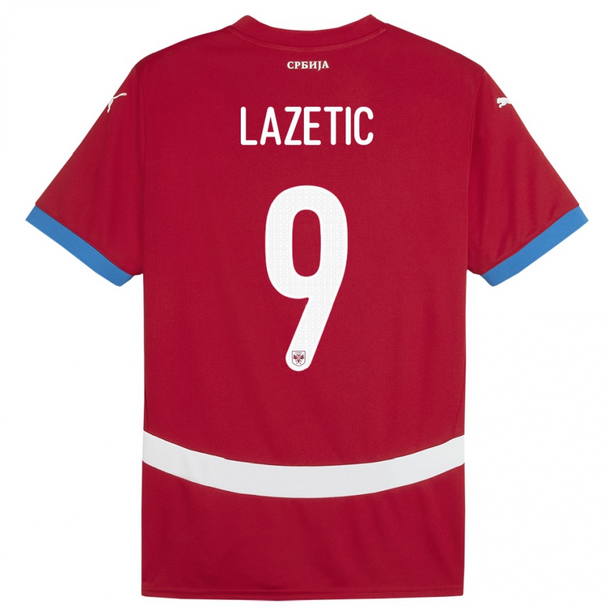 Herren Fußball Serbien Marko Lazetic #9 Rot Heimtrikot Trikot 24-26 T-Shirt Luxemburg