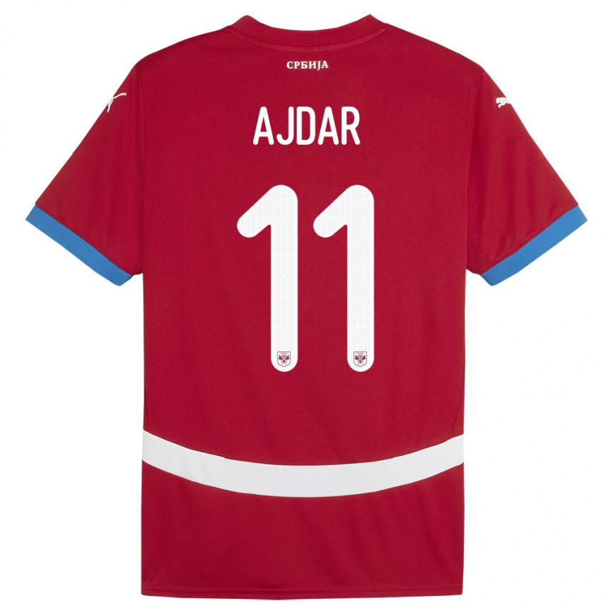 Herren Fußball Serbien Ognjen Ajdar #11 Rot Heimtrikot Trikot 24-26 T-Shirt Luxemburg