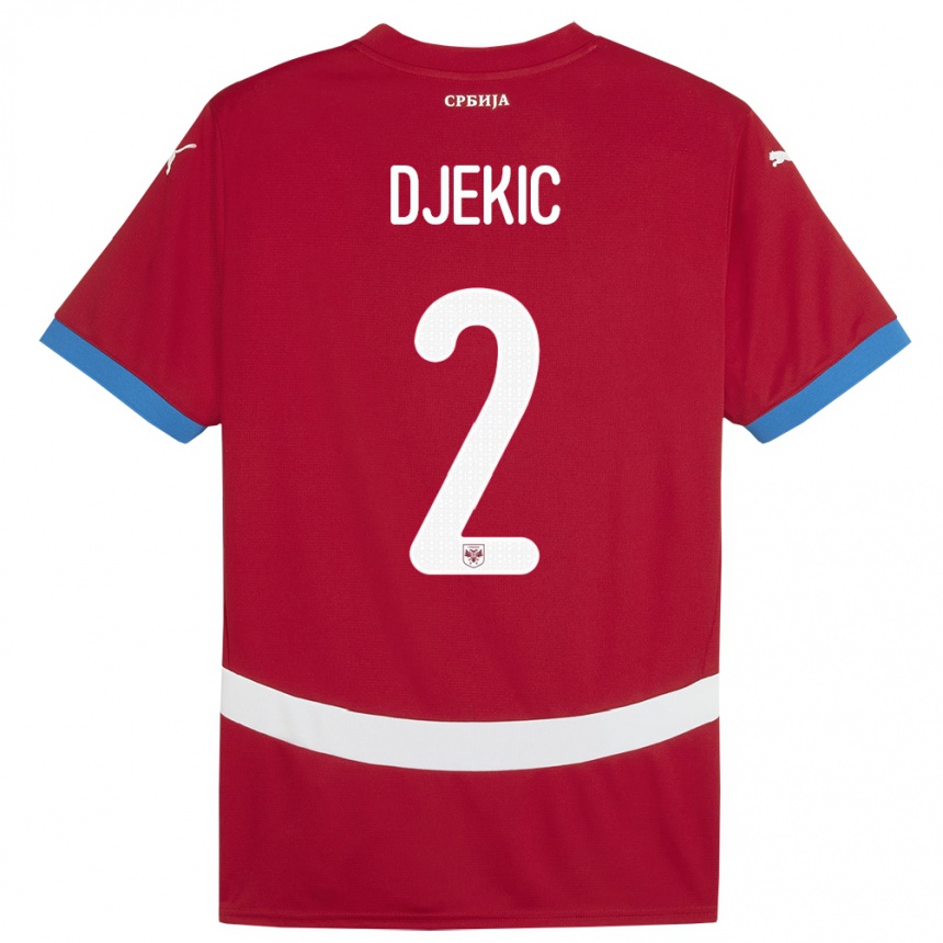 Herren Fußball Serbien Djuro Giulio Djekic #2 Rot Heimtrikot Trikot 24-26 T-Shirt Luxemburg