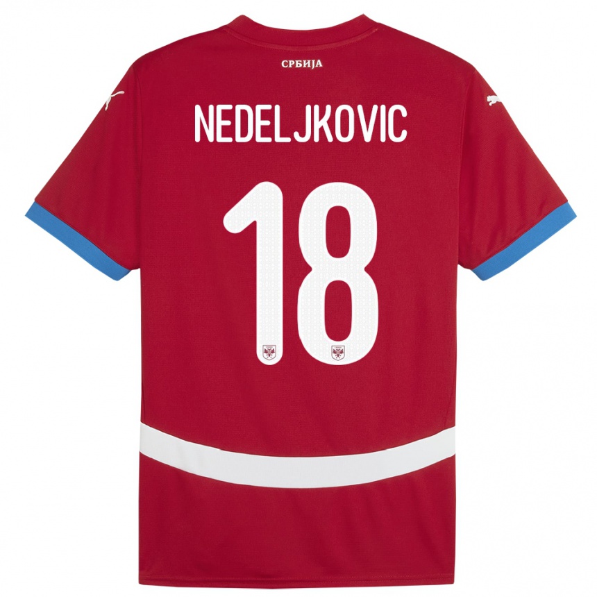 Herren Fußball Serbien Kosta Nedeljkovic #18 Rot Heimtrikot Trikot 24-26 T-Shirt Luxemburg