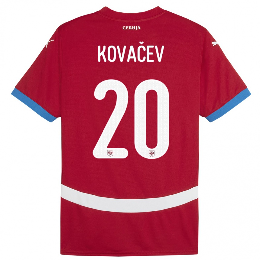 Herren Fußball Serbien Milan Kovacev #20 Rot Heimtrikot Trikot 24-26 T-Shirt Luxemburg