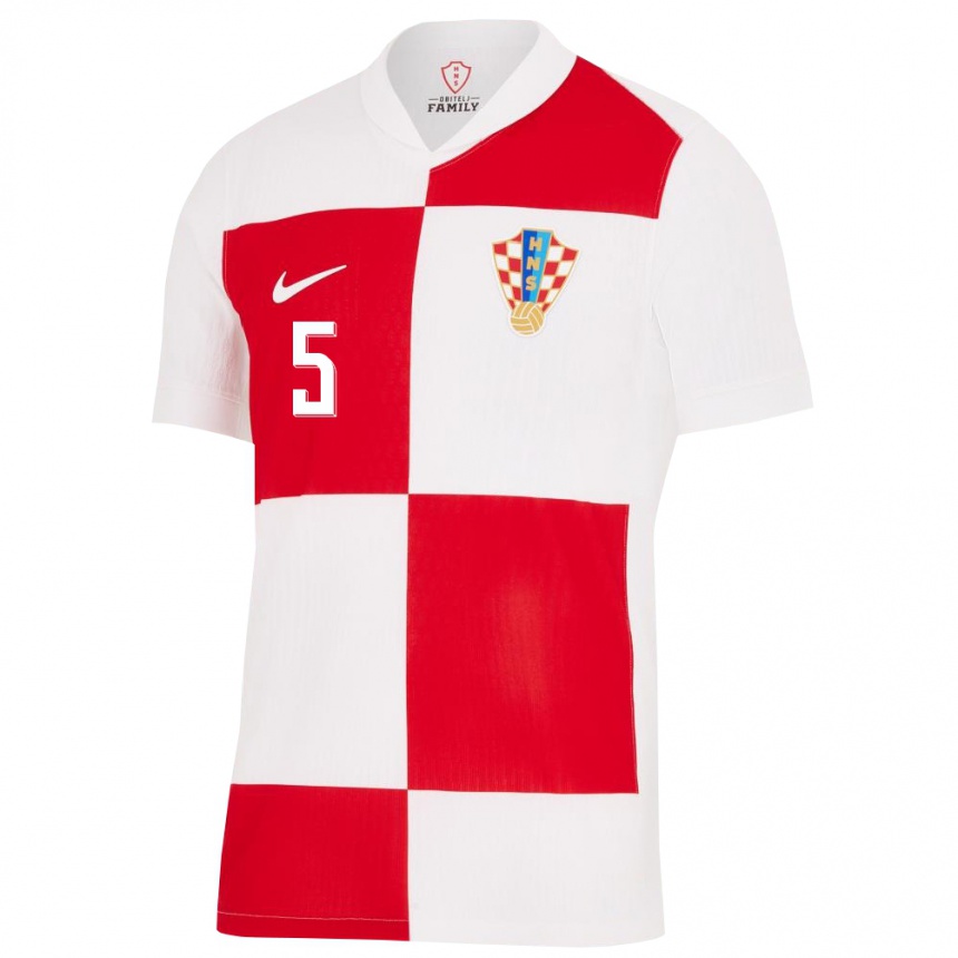 Herren Fußball Kroatien Nikola Soldo #5 Weiß Rot Heimtrikot Trikot 24-26 T-Shirt Luxemburg