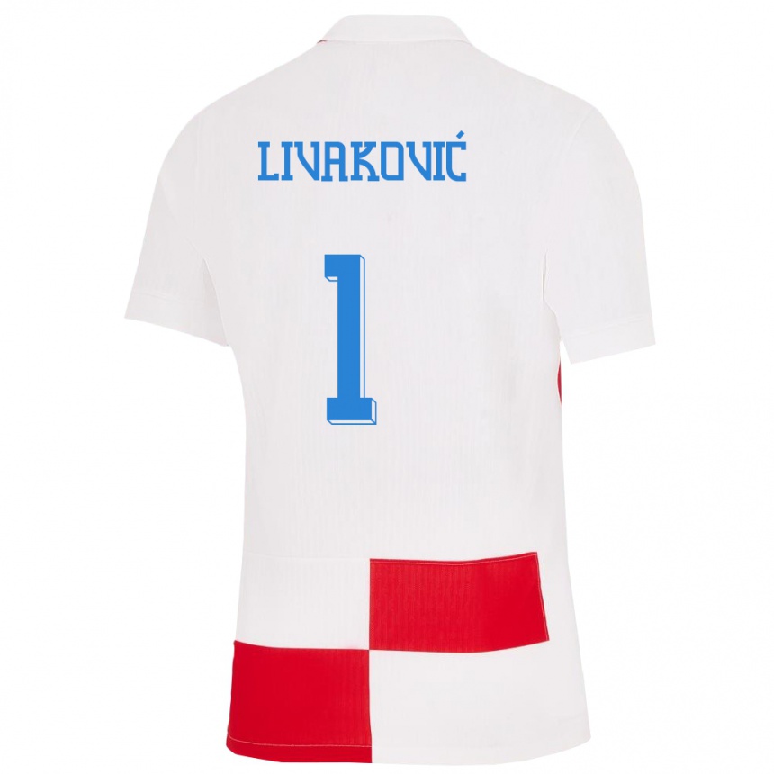Herren Fußball Kroatien Dominik Livakovic #1 Weiß Rot Heimtrikot Trikot 24-26 T-Shirt Luxemburg