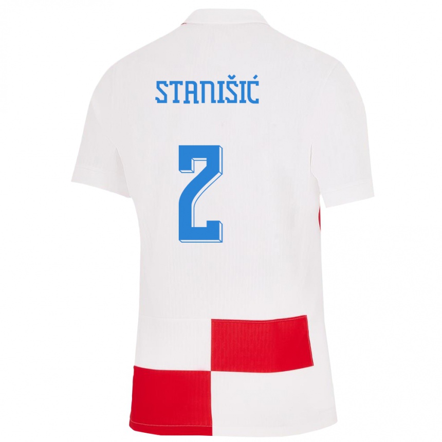 Herren Fußball Kroatien Josip Stanisic #2 Weiß Rot Heimtrikot Trikot 24-26 T-Shirt Luxemburg