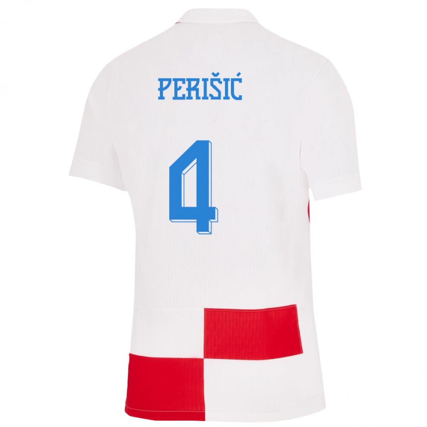 Herren Fußball Kroatien Ivan Perisic #4 Weiß Rot Heimtrikot Trikot 24-26 T-Shirt Luxemburg