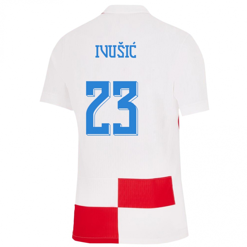 Herren Fußball Kroatien Ivica Ivusic #23 Weiß Rot Heimtrikot Trikot 24-26 T-Shirt Luxemburg