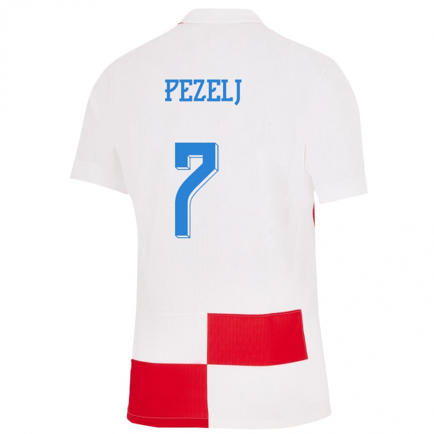 Herren Fußball Kroatien Petra Pezelj #7 Weiß Rot Heimtrikot Trikot 24-26 T-Shirt Luxemburg