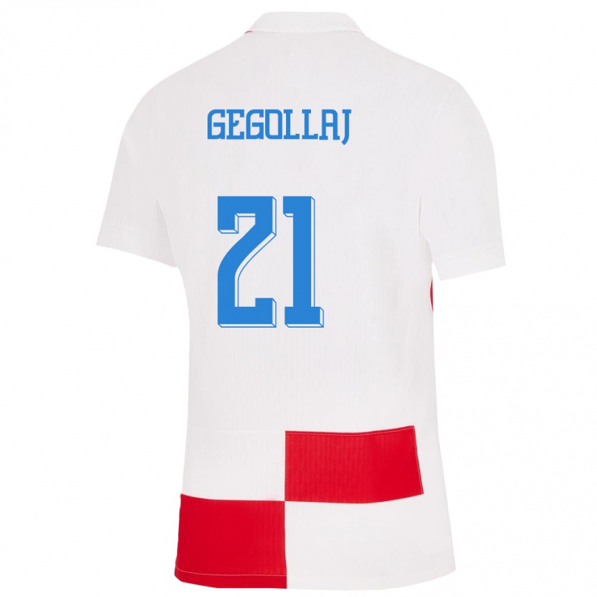 Herren Fußball Kroatien Fatjesa Gegollaj #21 Weiß Rot Heimtrikot Trikot 24-26 T-Shirt Luxemburg