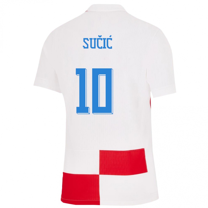 Herren Fußball Kroatien Luka Sucic #10 Weiß Rot Heimtrikot Trikot 24-26 T-Shirt Luxemburg