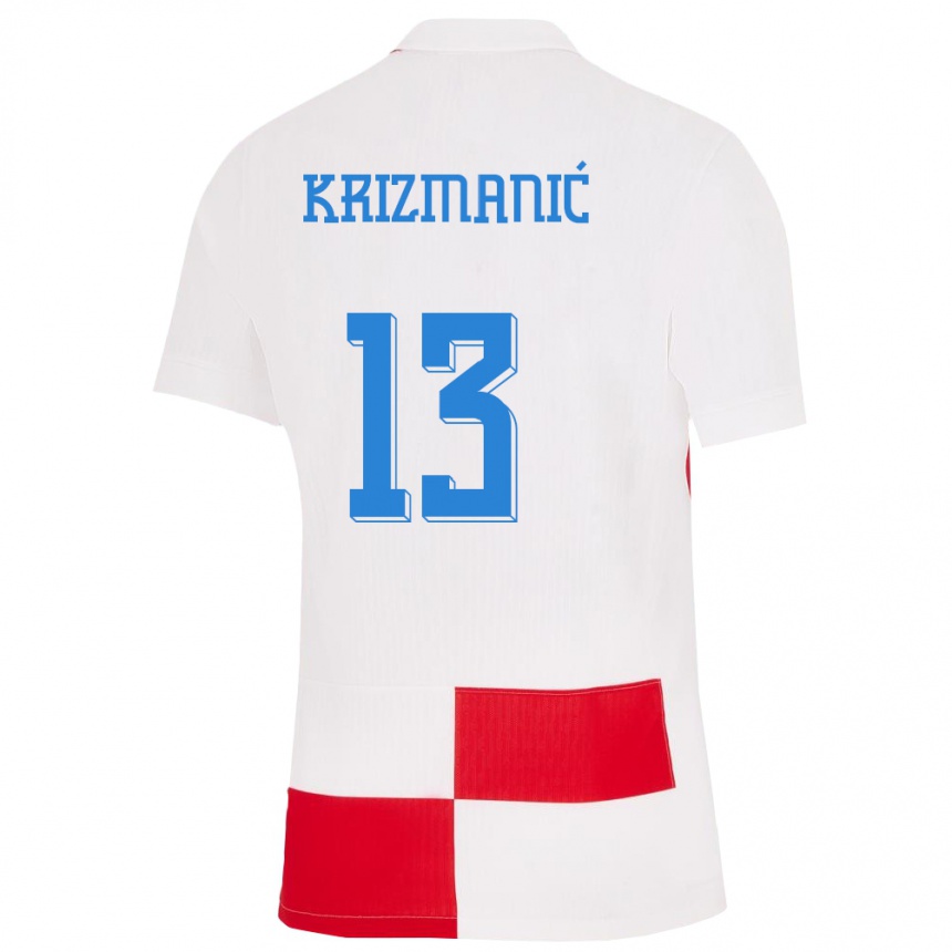 Herren Fußball Kroatien Kresimir Krizmanic #13 Weiß Rot Heimtrikot Trikot 24-26 T-Shirt Luxemburg