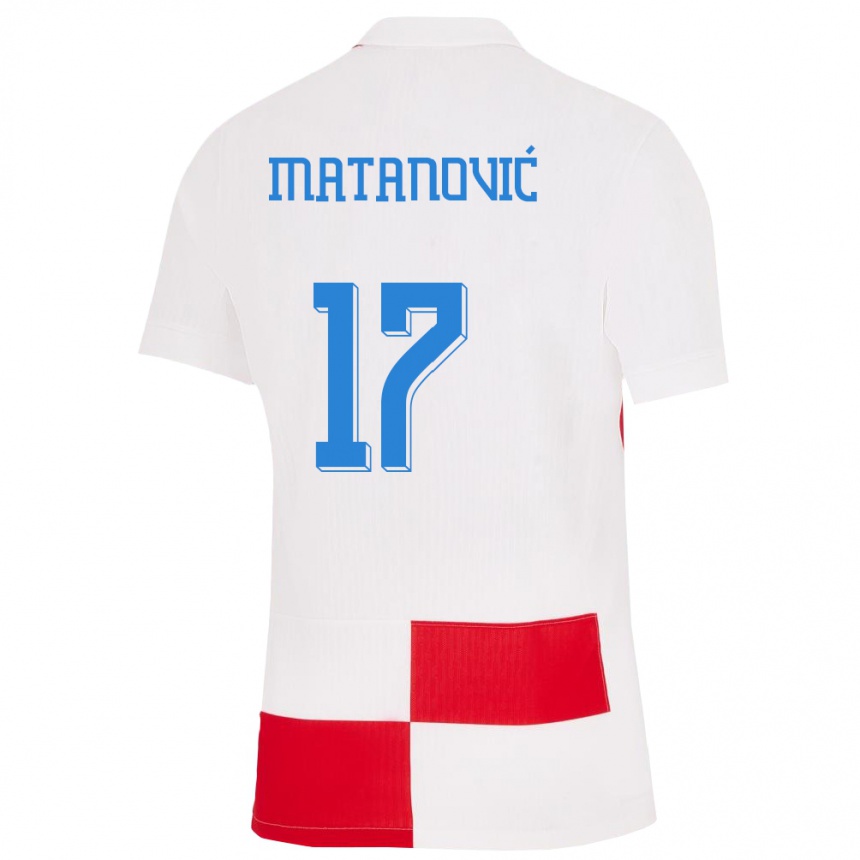 Herren Fußball Kroatien Igor Matanovic #17 Weiß Rot Heimtrikot Trikot 24-26 T-Shirt Luxemburg