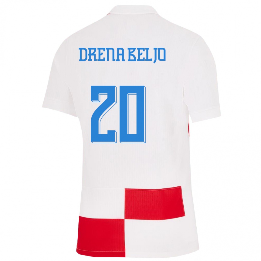 Herren Fußball Kroatien Dion Drena Beljo #20 Weiß Rot Heimtrikot Trikot 24-26 T-Shirt Luxemburg