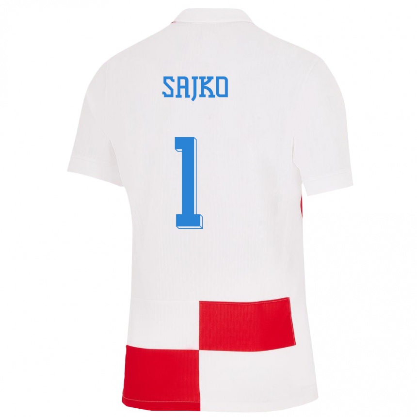 Herren Fußball Kroatien Tin Sajko #1 Weiß Rot Heimtrikot Trikot 24-26 T-Shirt Luxemburg
