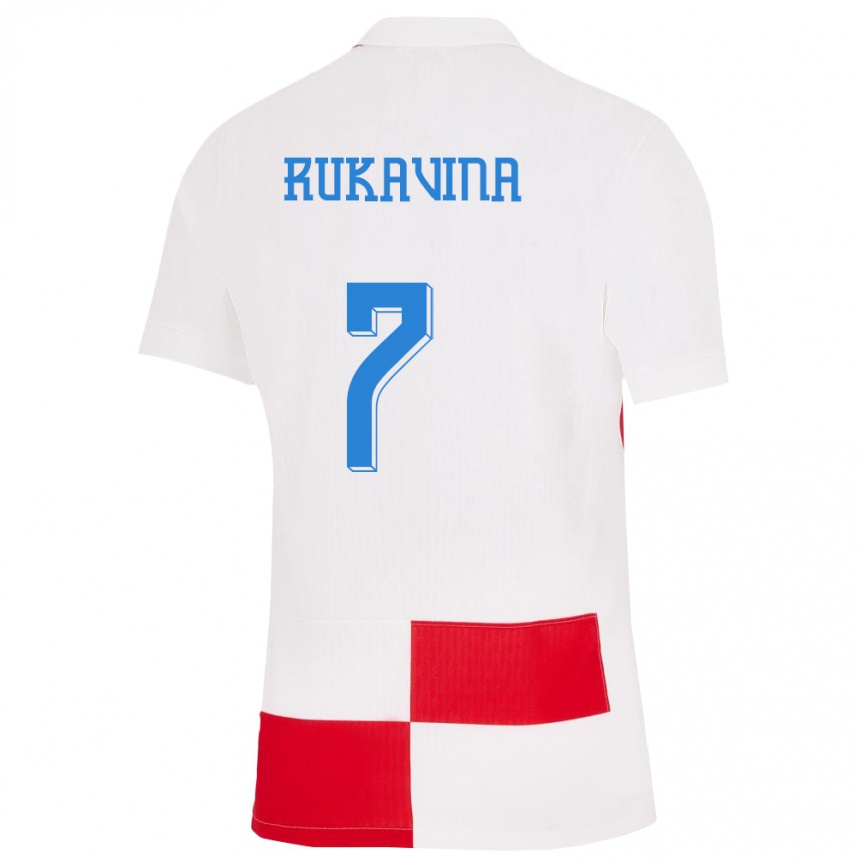 Herren Fußball Kroatien Gabriel Rukavina #7 Weiß Rot Heimtrikot Trikot 24-26 T-Shirt Luxemburg