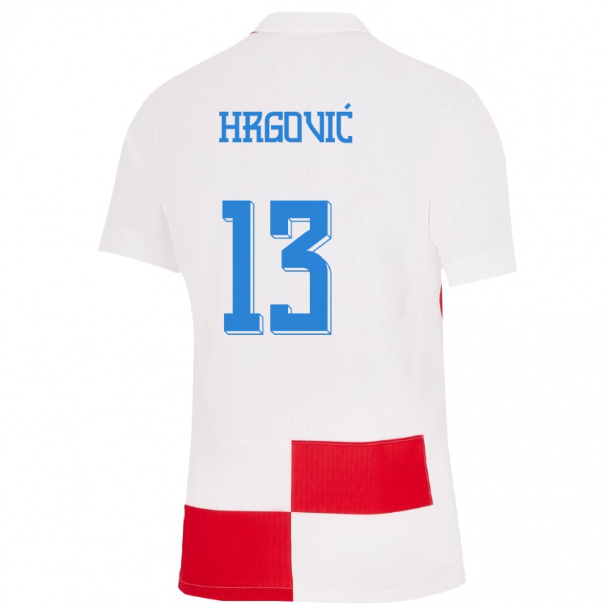 Herren Fußball Kroatien Simun Hrgovic #13 Weiß Rot Heimtrikot Trikot 24-26 T-Shirt Luxemburg