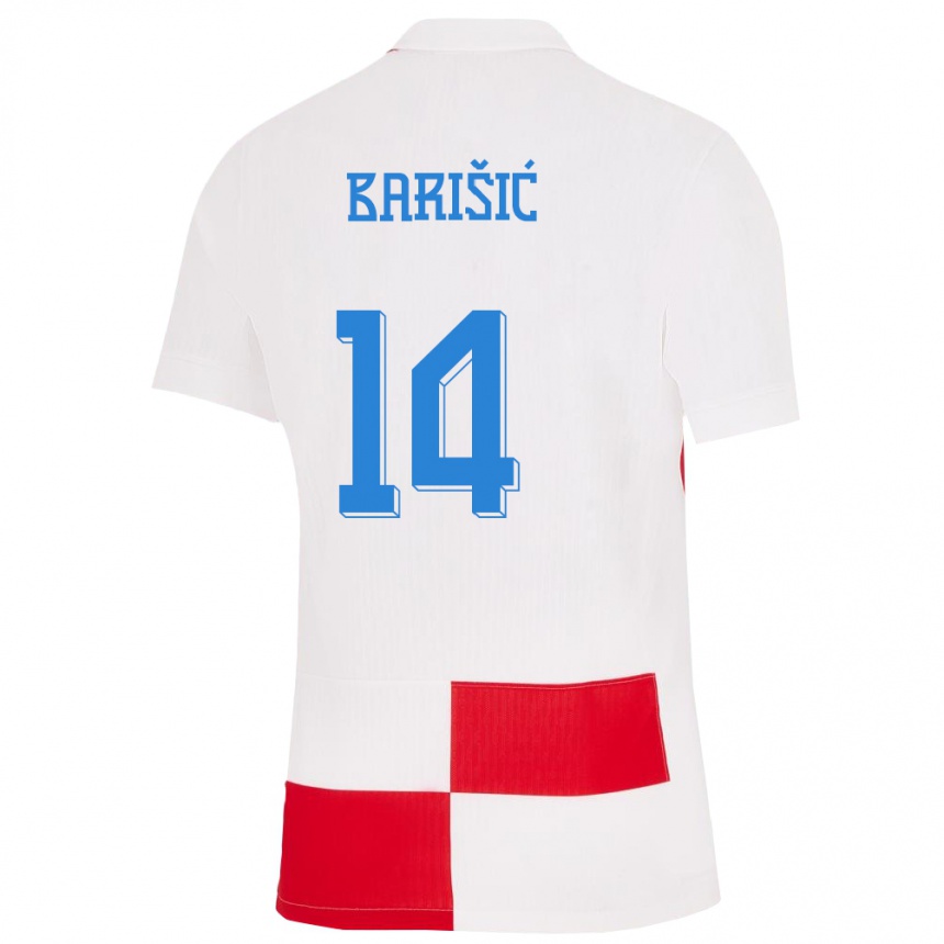 Herren Fußball Kroatien Teo Barisic #14 Weiß Rot Heimtrikot Trikot 24-26 T-Shirt Luxemburg