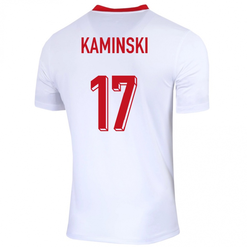 Herren Fußball Polen Jakub Kaminski #17 Weiß Heimtrikot Trikot 24-26 T-Shirt Luxemburg