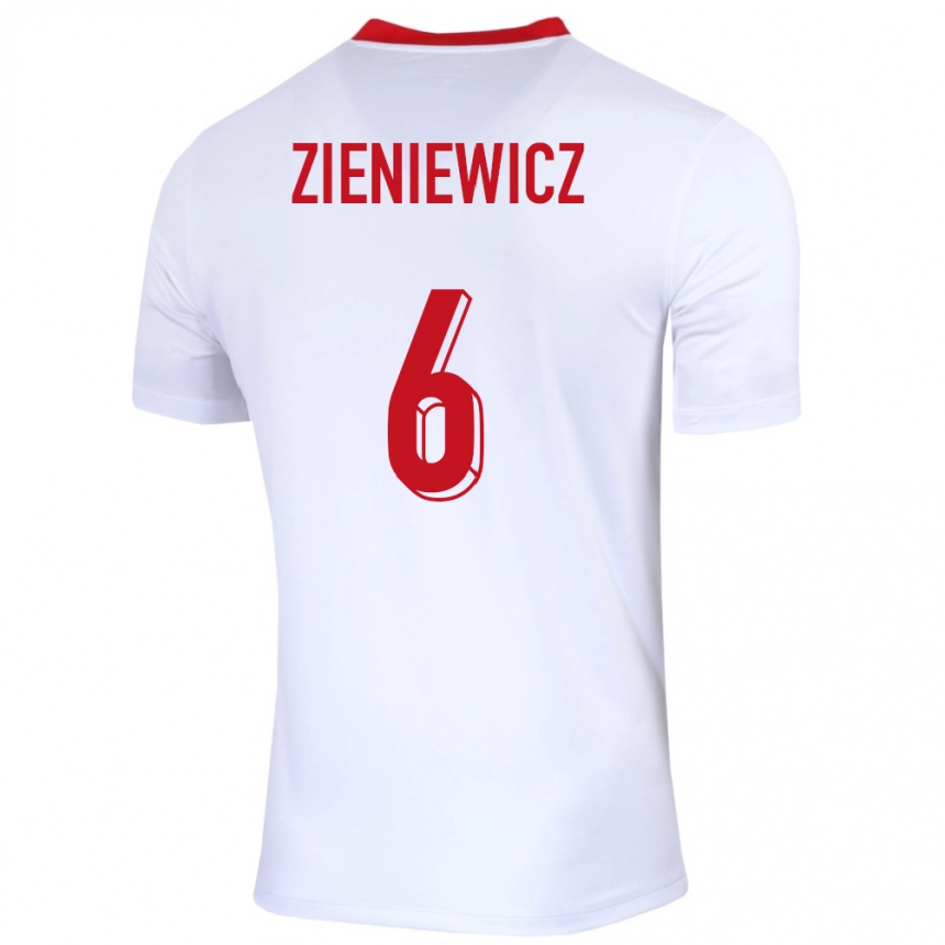 Herren Fußball Polen Wiktoria Zieniewicz #6 Weiß Heimtrikot Trikot 24-26 T-Shirt Luxemburg
