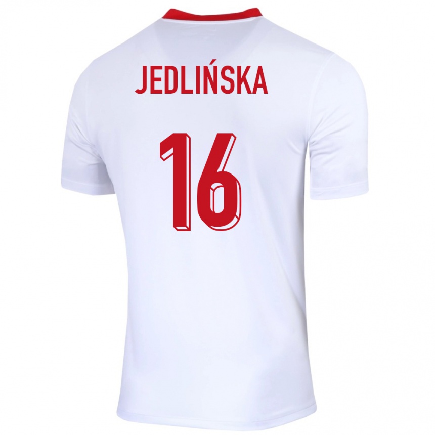 Herren Fußball Polen Klaudia Jedlinska #16 Weiß Heimtrikot Trikot 24-26 T-Shirt Luxemburg