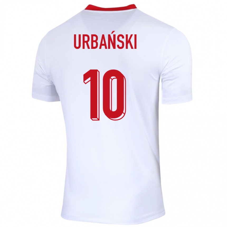 Herren Fußball Polen Kacper Urbanski #10 Weiß Heimtrikot Trikot 24-26 T-Shirt Luxemburg
