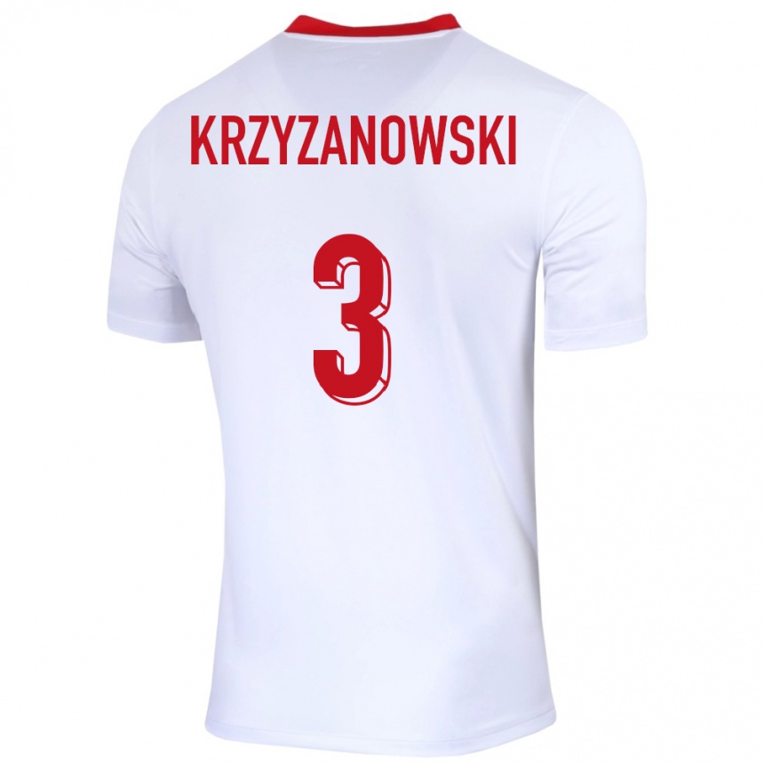 Herren Fußball Polen Jakub Krzyzanowski #3 Weiß Heimtrikot Trikot 24-26 T-Shirt Luxemburg