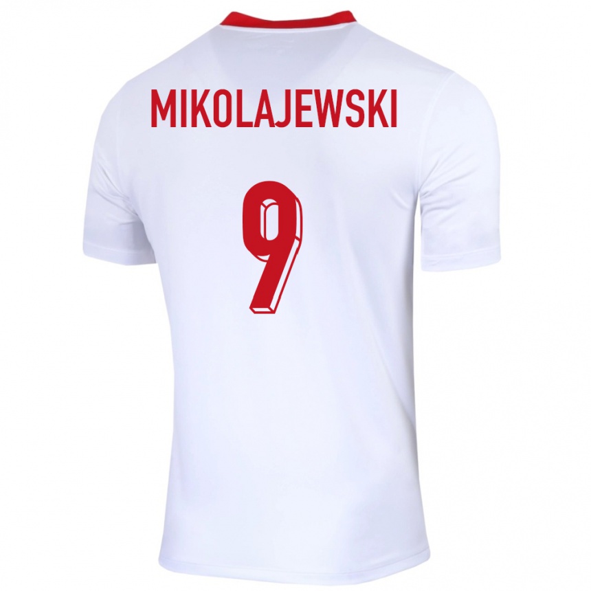 Herren Fußball Polen Daniel Mikolajewski #9 Weiß Heimtrikot Trikot 24-26 T-Shirt Luxemburg