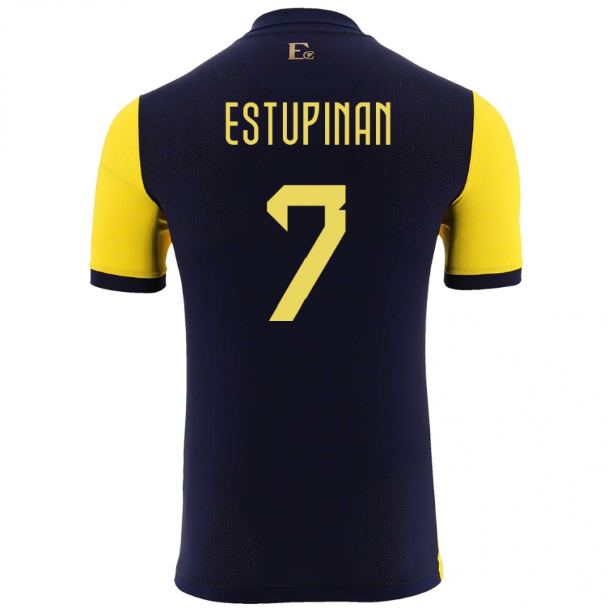 Herren Fußball Ecuador Pervis Estupinan #7 Gelb Heimtrikot Trikot 24-26 T-Shirt Luxemburg