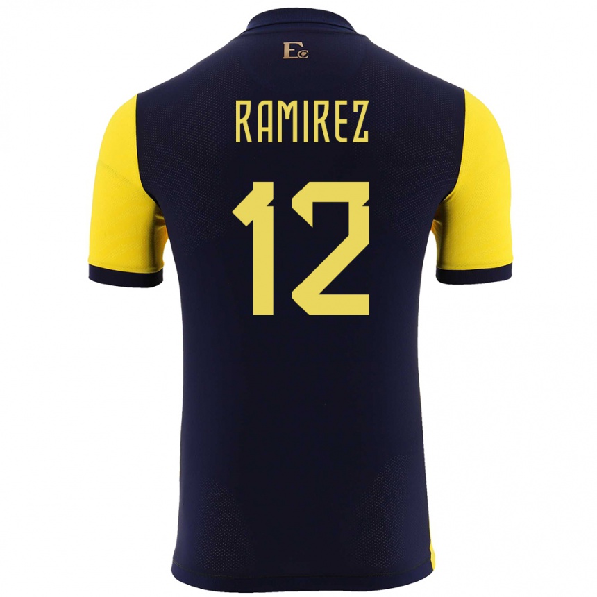 Herren Fußball Ecuador Moises Ramirez #12 Gelb Heimtrikot Trikot 24-26 T-Shirt Luxemburg