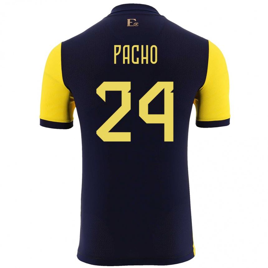 Herren Fußball Ecuador William Pacho #24 Gelb Heimtrikot Trikot 24-26 T-Shirt Luxemburg