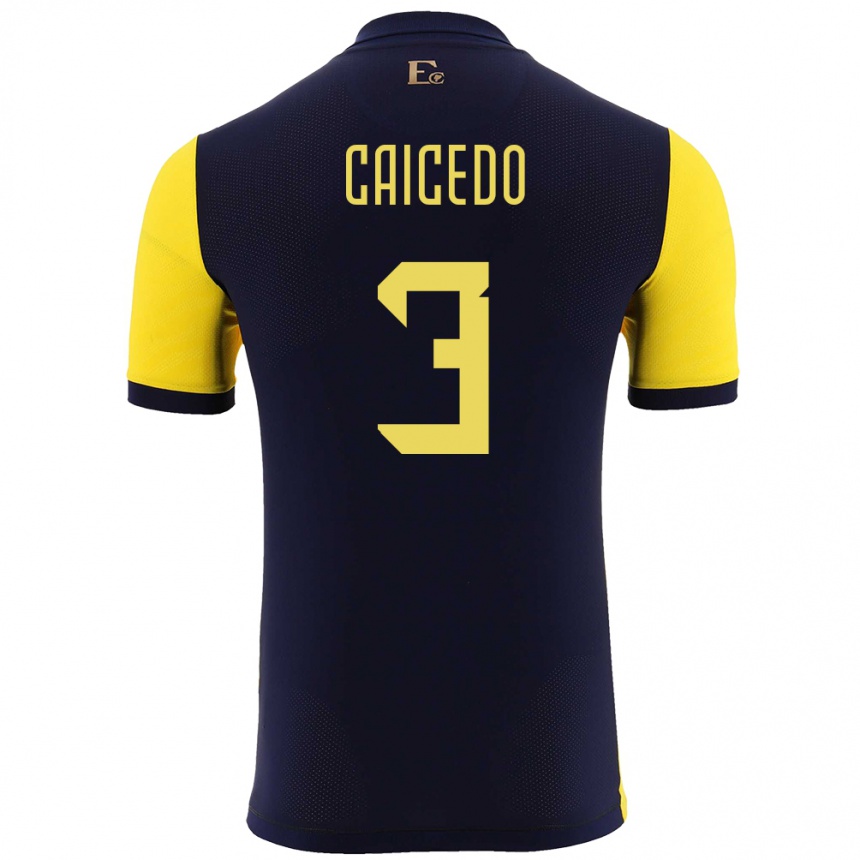 Herren Fußball Ecuador Jessy Caicedo #3 Gelb Heimtrikot Trikot 24-26 T-Shirt Luxemburg