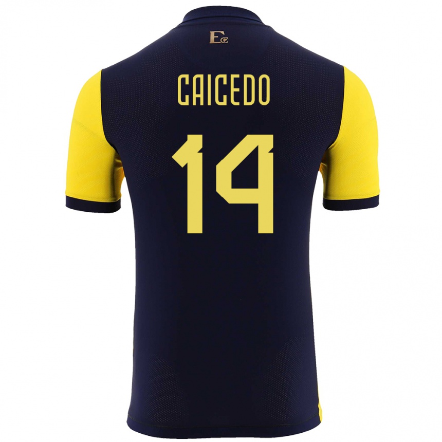 Herren Fußball Ecuador Carina Caicedo #14 Gelb Heimtrikot Trikot 24-26 T-Shirt Luxemburg