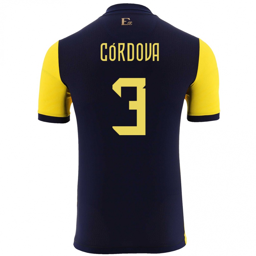 Herren Fußball Ecuador Luis Cordova #3 Gelb Heimtrikot Trikot 24-26 T-Shirt Luxemburg