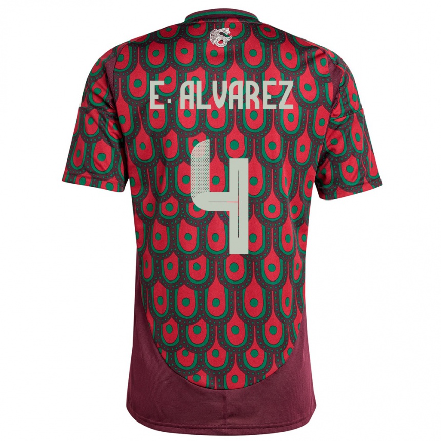 Herren Fußball Mexiko Edson Alvarez #4 Kastanienbraun Heimtrikot Trikot 24-26 T-Shirt Luxemburg