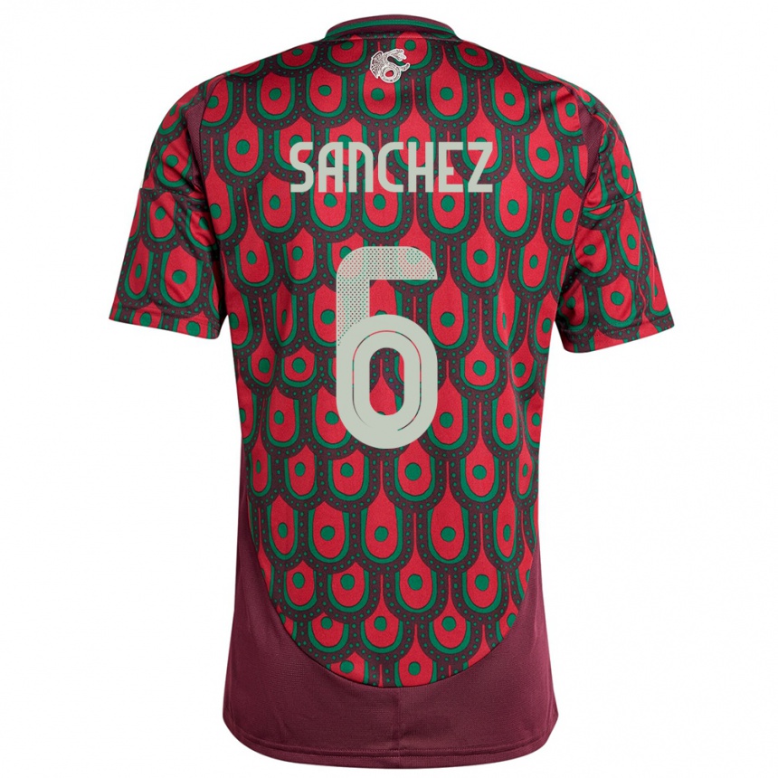 Herren Fußball Mexiko Erick Sanchez #6 Kastanienbraun Heimtrikot Trikot 24-26 T-Shirt Luxemburg