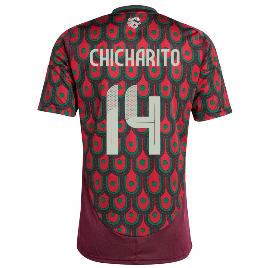 Herren Fußball Mexiko Chicharito #14 Kastanienbraun Heimtrikot Trikot 24-26 T-Shirt Luxemburg