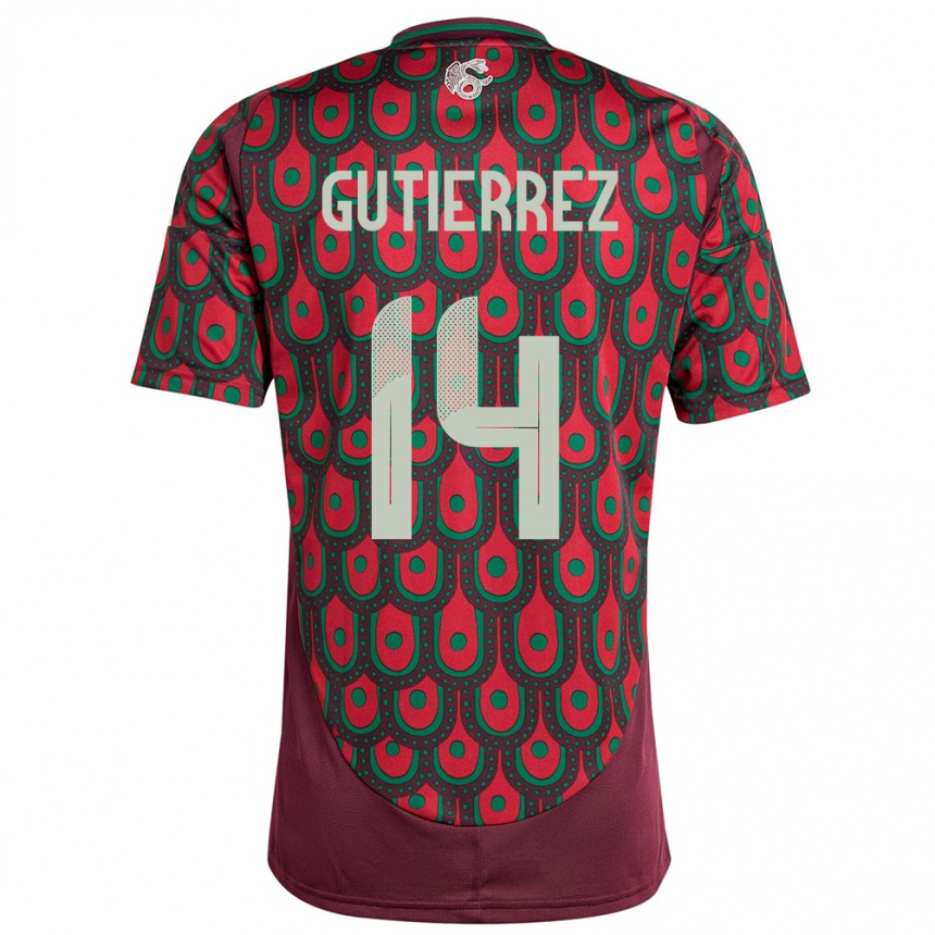 Herren Fußball Mexiko Erick Gutierrez #14 Kastanienbraun Heimtrikot Trikot 24-26 T-Shirt Luxemburg
