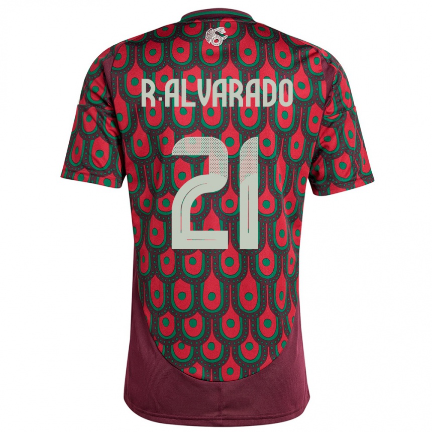 Herren Fußball Mexiko Roberto Alvarado #21 Kastanienbraun Heimtrikot Trikot 24-26 T-Shirt Luxemburg