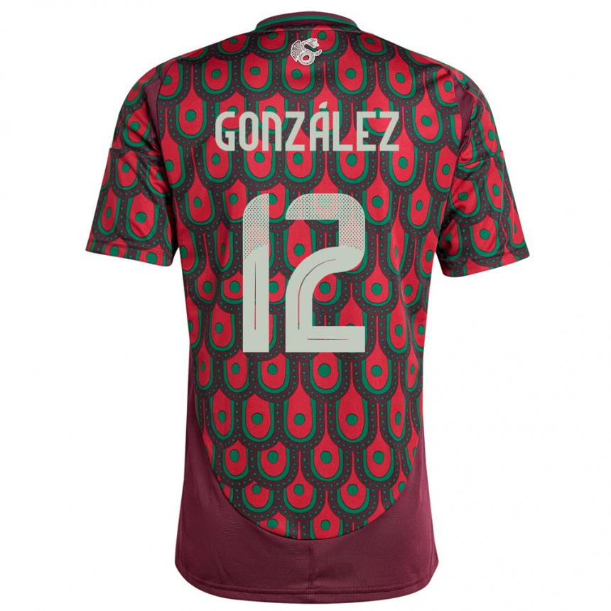 Herren Fußball Mexiko Itzel Gonzalez #12 Kastanienbraun Heimtrikot Trikot 24-26 T-Shirt Luxemburg