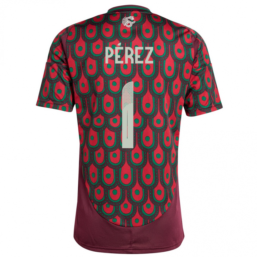 Herren Fußball Mexiko Emiliano Perez #1 Kastanienbraun Heimtrikot Trikot 24-26 T-Shirt Luxemburg