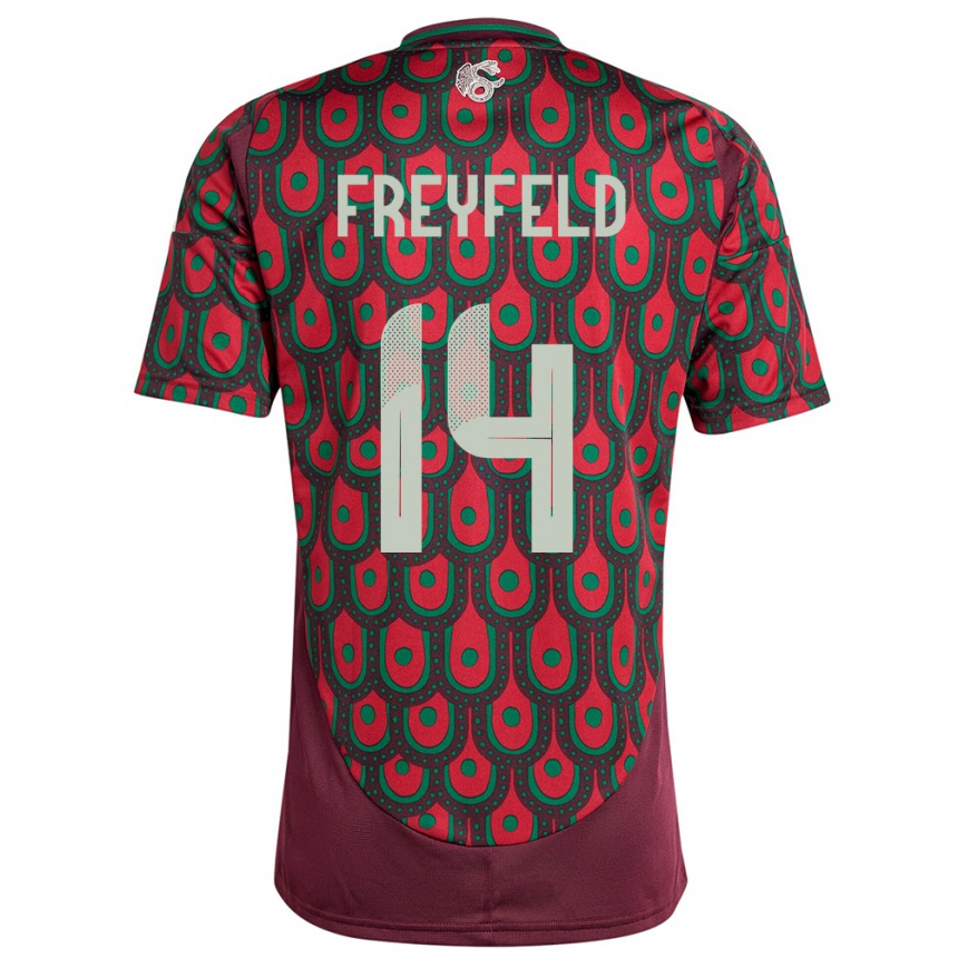 Herren Fußball Mexiko Emiliano Freyfeld #14 Kastanienbraun Heimtrikot Trikot 24-26 T-Shirt Luxemburg