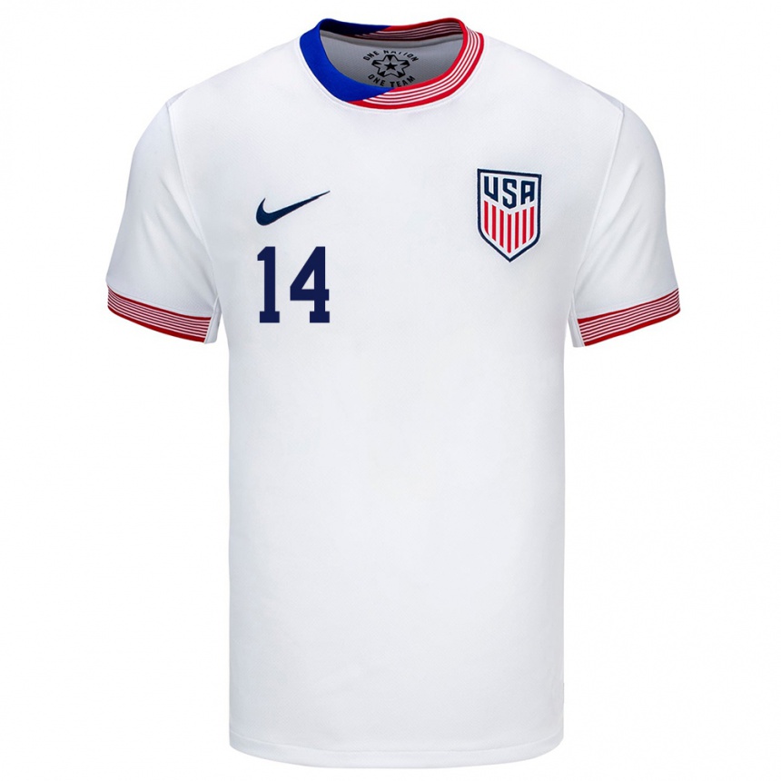 Herren Fußball Vereinigte Staaten Christian Diaz #14 Weiß Heimtrikot Trikot 24-26 T-Shirt Luxemburg